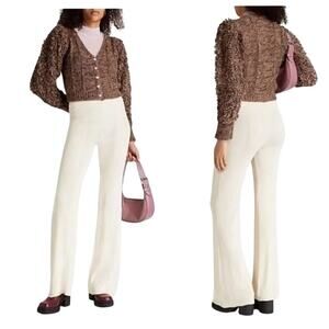 Remain White Soleima Ribbed Knit Flare Leg High Rise Stretchy Pull On Pants 4/SM